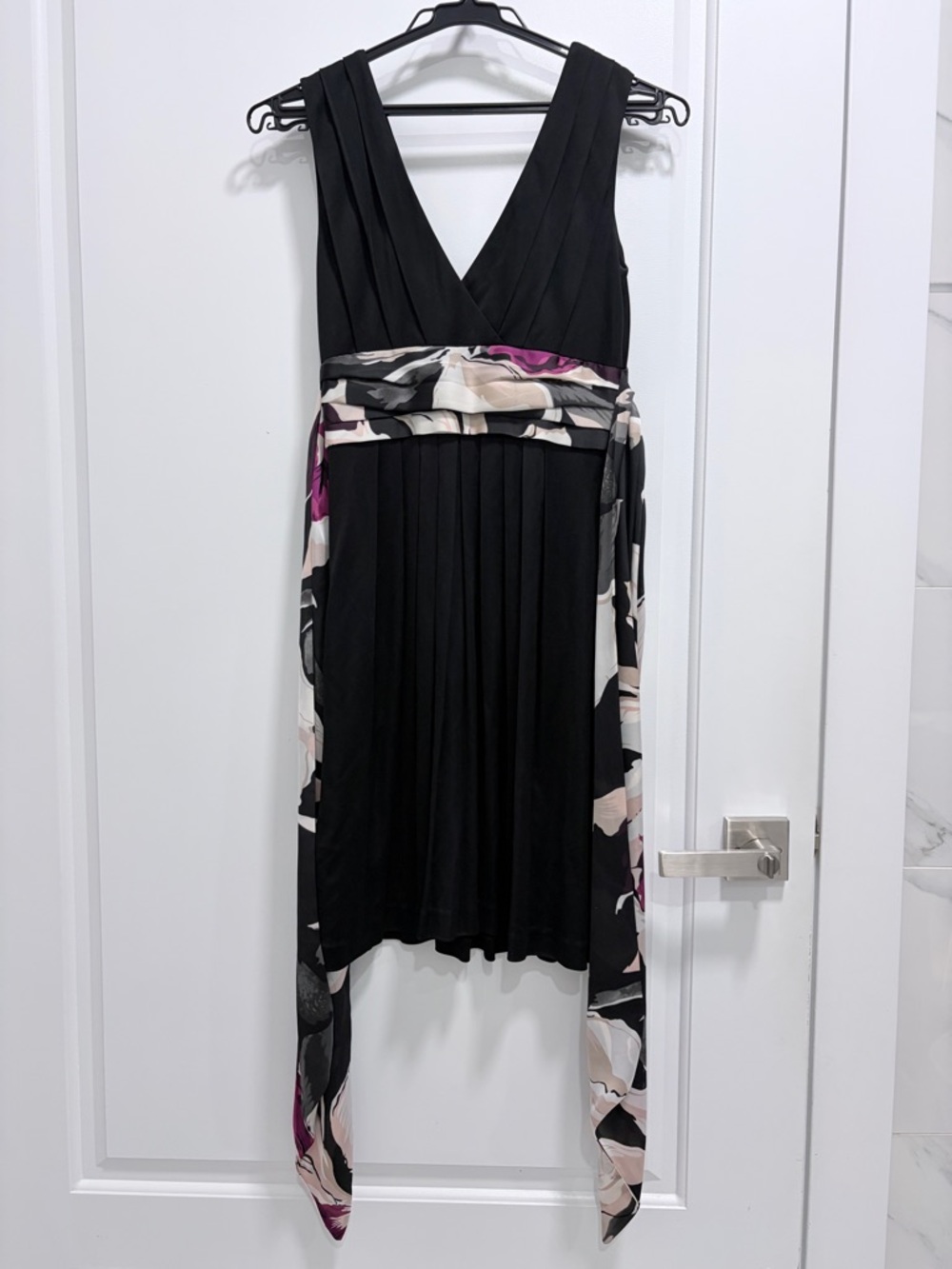 Ted Baker Black V-Neck Dress with Floral Sash